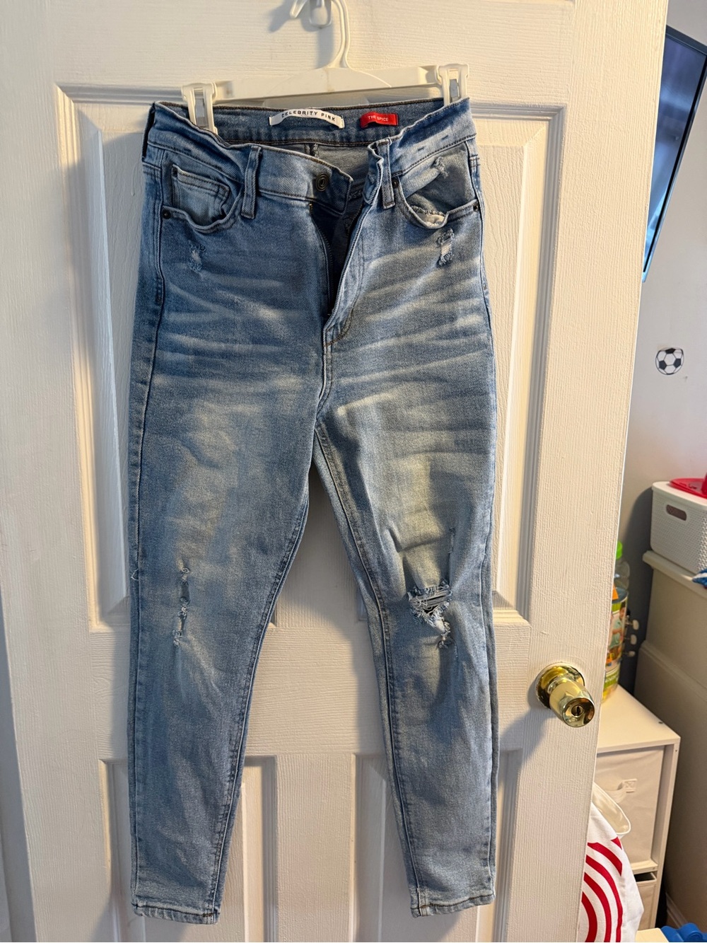 Celebrity Pink Light Blue Distressed Skinny Jeans